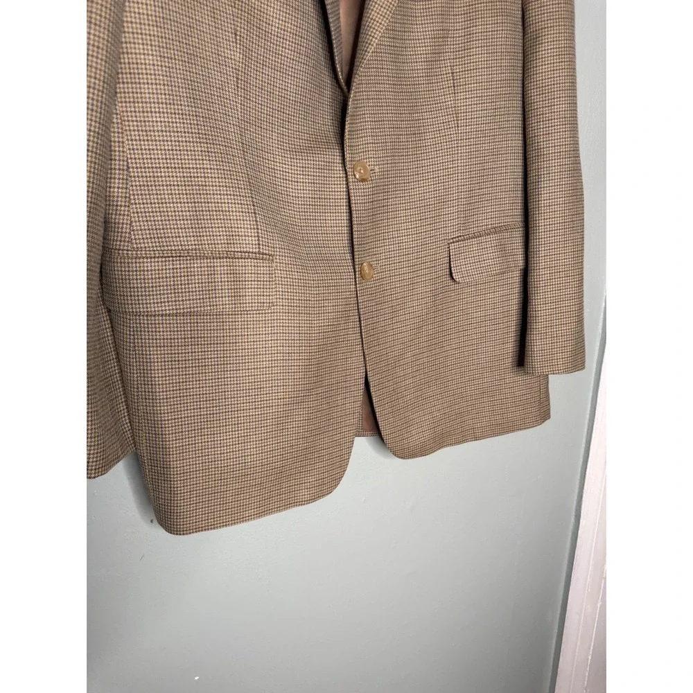 Lauren Ralph Lauren houndstooth silk wool‎  blazer jacket light brown tan